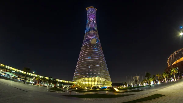 Doha Qatar Circa Jan 2018 Aspire Tower Torch Hotel Timelapse — стоковое фото