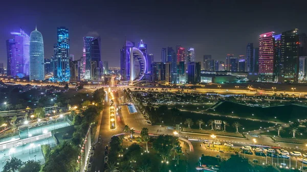 Skyline Van West Bay Gebied Van Top Doha Timelapse Qatar — Stockfoto