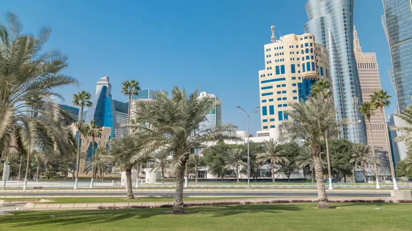 Die Skyline Von Doha Vom Park Timelapse Katar Aus Gesehen — Stockfoto