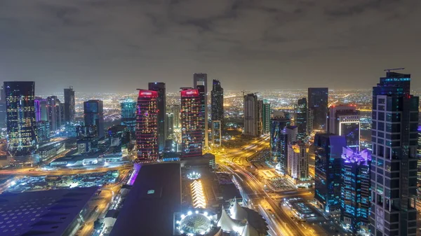 Die Skyline Der Westbucht Von Oben Doha Katar Nachts Beleuchtete — Stockfoto
