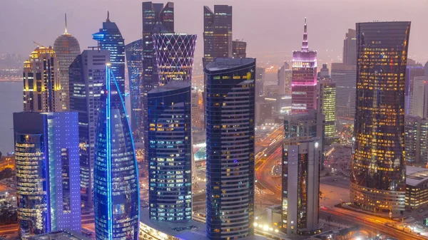 Skyline Del Área West Bay Desde Cima Doha Día Noche —  Fotos de Stock