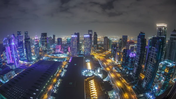 Horizonte Zona West Bay Desde Arriba Doha Timelapse Qatar Iluminado —  Fotos de Stock