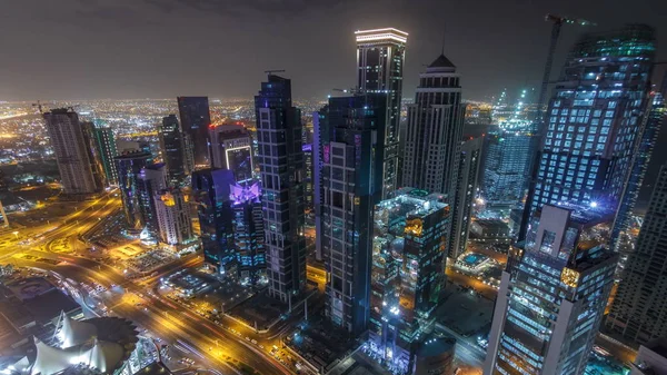 Horizonte Área West Bay Cima Doha Timelapse Qatar Iluminados Arranha — Fotografia de Stock