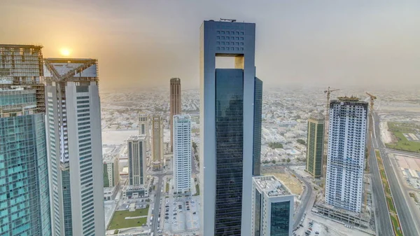 Rascacielos Atardecer Timelapse Horizonte Del Centro Comercial Doha Capital Qatar — Foto de Stock