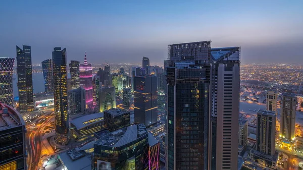 Skyline West Bay Area Top Doha Day Night Transition Timelapse — Φωτογραφία Αρχείου