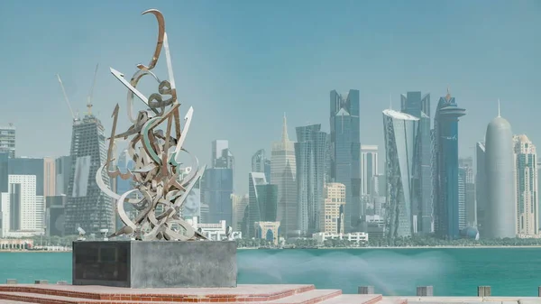 Doha Qatar Circa Jan 2018 Calligraphy Sculpture Corniche Doha Timelapse — Stock Photo, Image