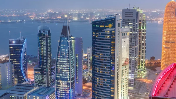 Skyline Área West Bay Cima Doha Dia Noite Transição Timelapse — Fotografia de Stock