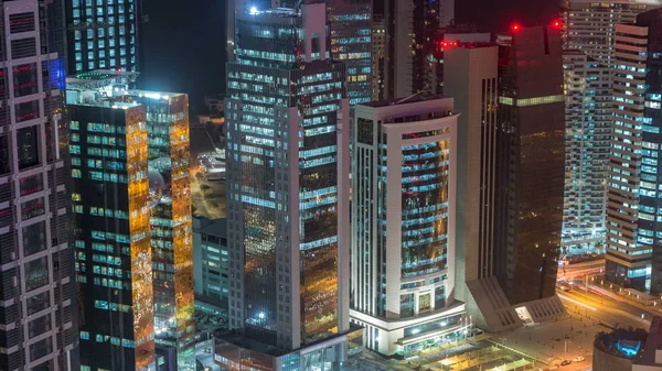 Horizonte Área West Bay Cima Doha Timelapse Qatar Iluminados Arranha — Fotografia de Stock