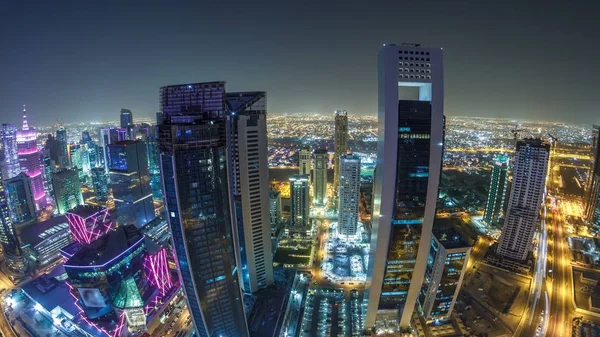 Panorama West Bay Vrcholu Dauhá Timelapse Katar Osvětlené Moderní Mrakodrapy — Stock fotografie