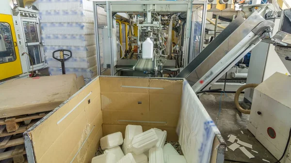 Fabrik För Plastbehållare Produktion Timelapse Hyperlapse Transportband Fabriken Miljövänlig Produktion — Stockfoto