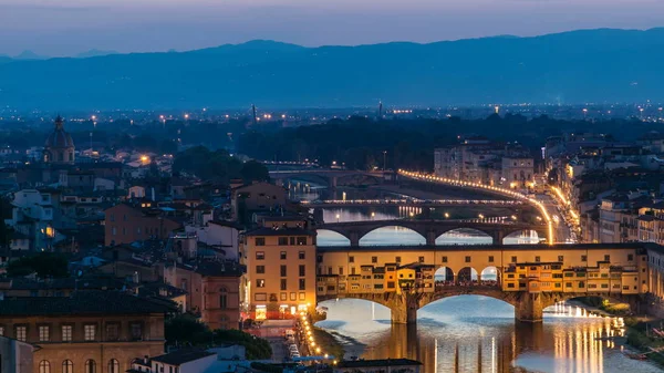 Arno Nehri Nin Gündüz Gece Görüntüsü Geçiş Zamanı Piazzale Michelangelo — Stok fotoğraf