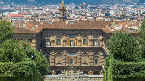 Boboli Gardens Park Timelapse Szökőkút Neptune Egy Távoli Kilátás Nyílik — Stock Fotó