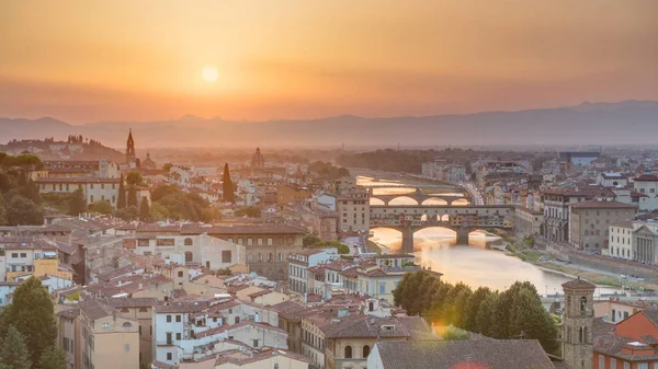 Arno Nehri Zaman Çizelgesi Manzarası Piazzale Michelangelo Dan Ponte Vecchio — Stok fotoğraf