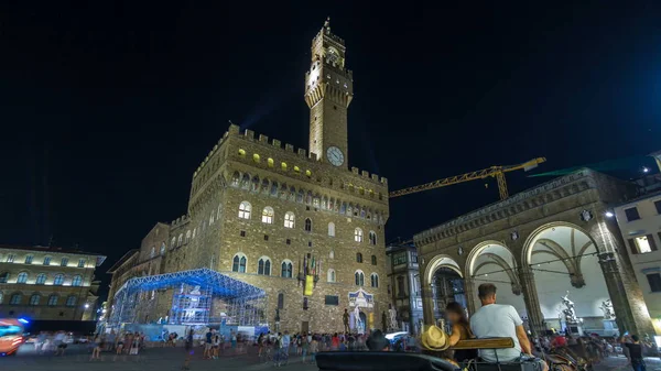 Beroemde Arnolfo Toren Van Palazzo Vecchio Timelapse Hyperlapse Van Piazza — Stockfoto