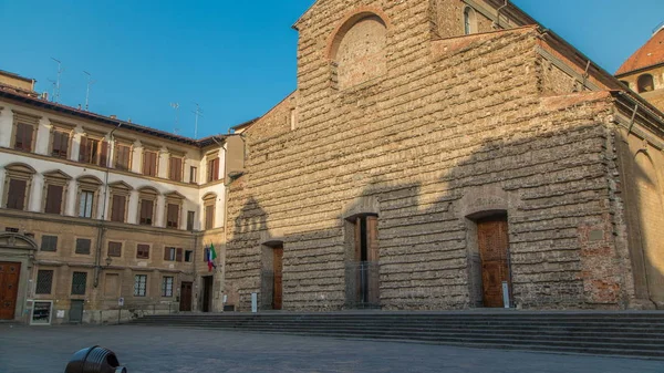 Basilica di San Lorenzo (Basilica of St Lawrence) timelapse in Florence city. Church is the burial place of all the principal members of the Medici family. Blue sky at summer morning