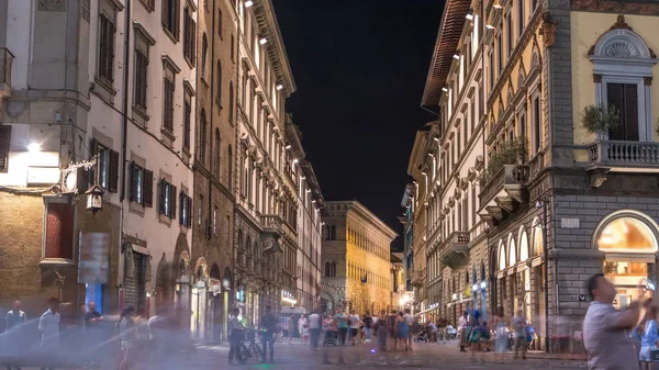 Cozy narrow street near Duomo in Florence timelapse, Tuscany, Italy. Architecture and landmark of Florence. Night Florence cityscape