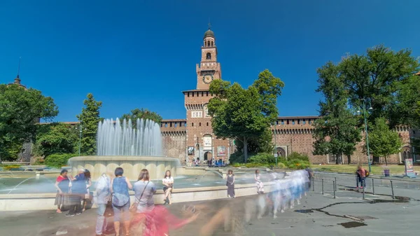 Entrada Principal Castillo Sforza Castello Sforzesco Fuente Frente Timelapse Hyperlapse — Foto de Stock