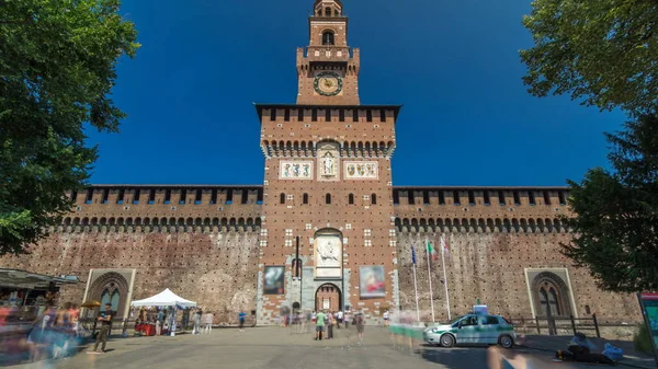 Entrada Principal Castillo Sforza Castello Sforzesco Timelapse Hyperlapse Milán Italia — Foto de Stock