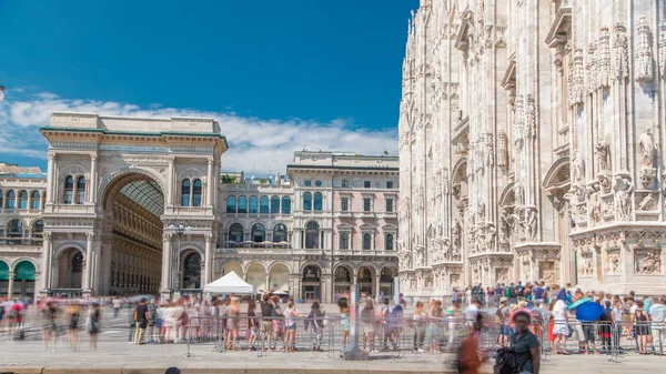 Catedral Duomo Milano Vittorio Emanuele Galeria Timelapse Praça Piazza Duomo — Fotografia de Stock