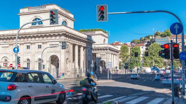 Street View Beautiful Historic Landmark Porta Venezia Timelapse Crossroad Avenue — Stock Photo, Image