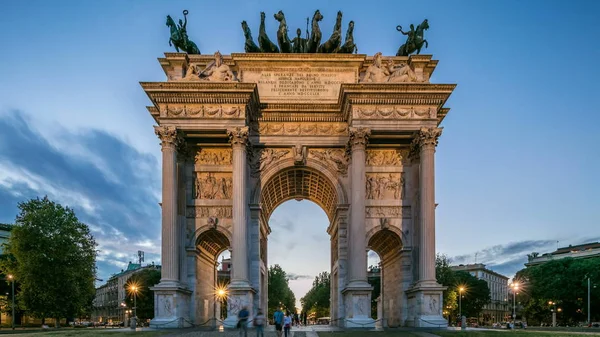 Arco Della Pace Den Noční Přechod Timelapse Piazza Sempione Arch — Stock fotografie