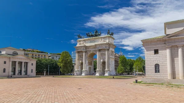 Arco Della Pace Piazza Sempione Friedensbogen Auf Dem Simplonplatz Zeitraffer — Stockfoto