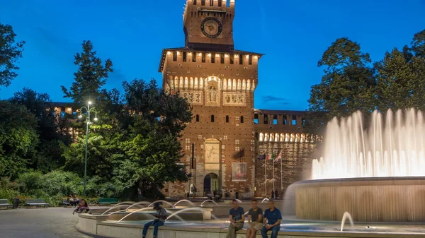 Entrada Principal Castillo Torre Sforza Castello Sforzesco Iluminó Día Día — Foto de Stock