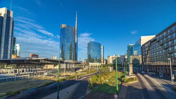 Milan Skyline Modern Skyscrapers Porta Nuova Business District Timelapse Hyperlapse — Stock Photo, Image