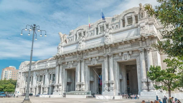 Milano Centrale Timelapse Piazza Duca Aosta Centralstationen Milano Italien Blå — Stockfoto