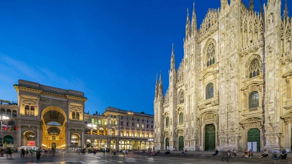 Catedral Duomo Milano Vittorio Emanuele Galeria Dia Noite Transição Timelapse — Fotografia de Stock