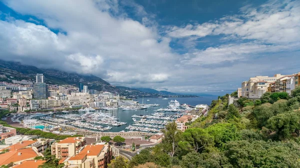 Monte Carlo Città Aerea Panoramica Timelapse Port Hercule Veduta Yacht — Foto Stock