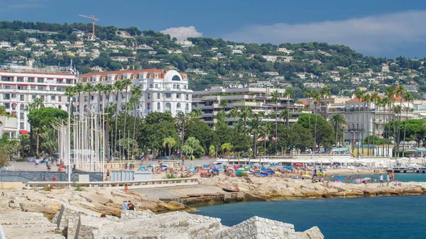 Färgglada Gamla Stan Byggnader Och Stranden Cannes Timelapse Franska Rivieran — Stockfoto