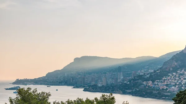 Cityscape Timelapse Monte Carlo Monaku Během Letního Západu Slunce Paprsky — Stock fotografie
