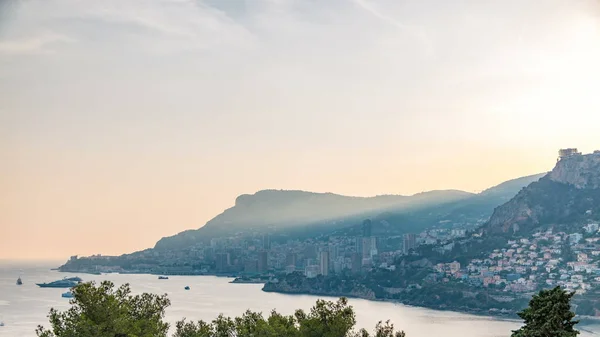 Cityscape Timelapse Monte Carlo Monaku Během Letního Západu Slunce Paprsky — Stock fotografie