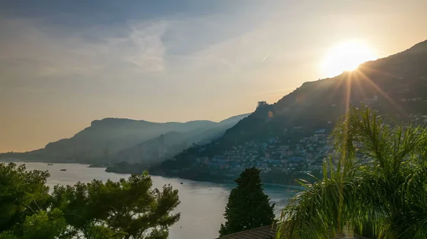 Timelapse Miasta Monte Carlo Monako Letni Zachód Słońca Promienie Zachodzącego — Zdjęcie stockowe