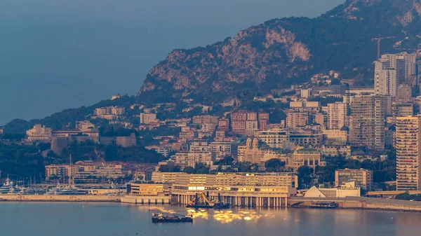 Pejzaż Monte Carlo Porannym Ciepłym Światłem Timelapse Monako Letnim Wschodzie — Zdjęcie stockowe