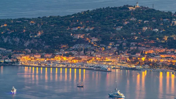 Yachts Port Saint Jean Cap Ferrat Day Night Transition Timelapse — стоковое фото