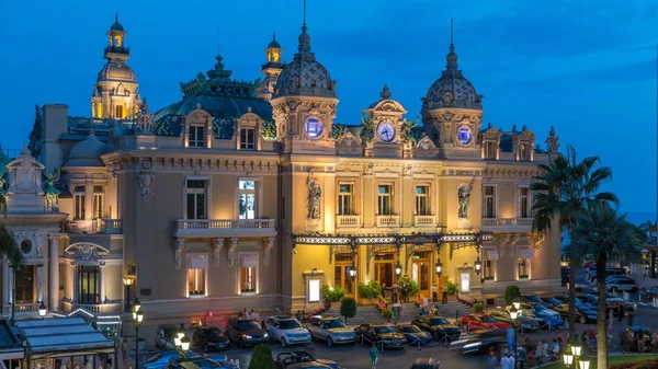 Grand Casino Monte Carlo Dia Noite Transição Timelapse Mônaco Edifício — Fotografia de Stock