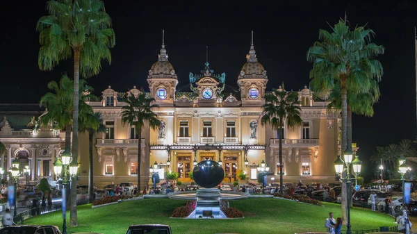 Grand Casino Monte Carlo Night Timelapse Mônaco Edifício Histórico Quadrado — Fotografia de Stock