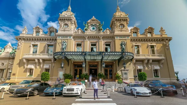 Grand Casino Monte Carlo Timelapse Mônaco Edifício Histórico Vista Frontal — Fotografia de Stock