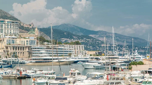 Monte Carlo Città Aerea Panoramica Timelapse Veduta Yacht Lusso Barche — Foto Stock