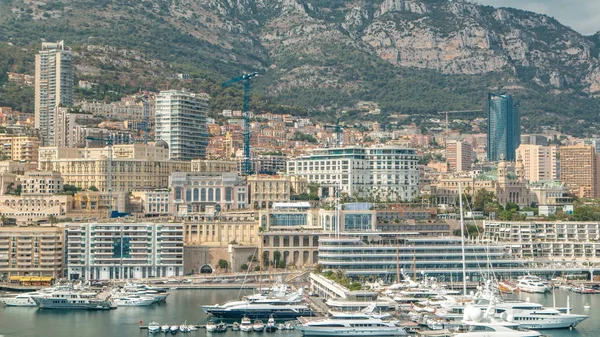 Monte Carlo Città Aerea Panoramica Timelapse Vista Yacht Lusso Barche — Foto Stock