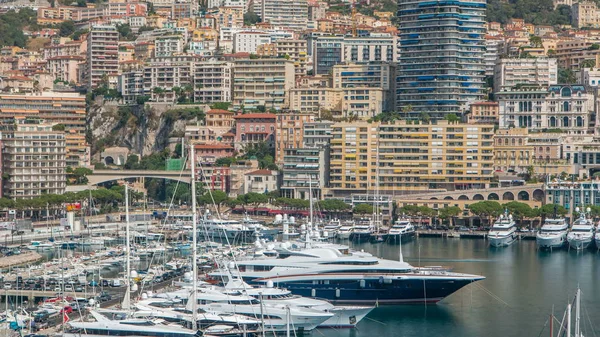 Monte Carlo Città Aerea Panoramica Timelapse Port Hercule Dall Alto — Foto Stock