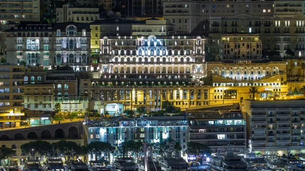 Panorama Monte Carlo Timelapse Night Observation Deck Village Monaco Port — Stock Photo, Image