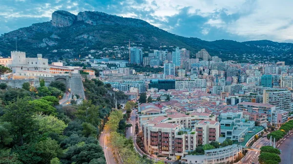 Panorama Della Transizione Giorno Notte Monte Carlo Dal Ponte Osservazione — Foto Stock