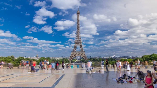 Trocadero Quadrado Famoso Com Torre Eiffel Hiperlapso Timelapse Fundo Trocadero — Fotografia de Stock