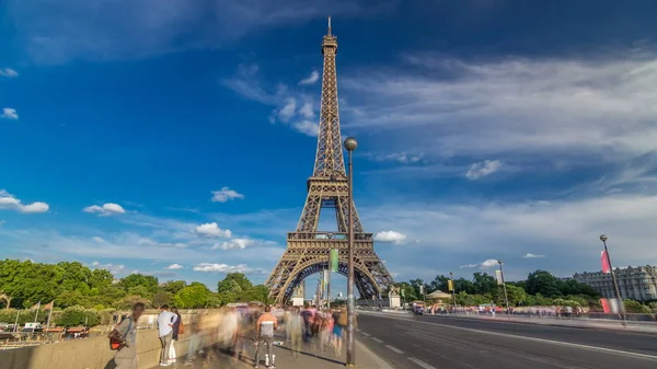 Vista Torre Eiffel Desde Puente Jena Timelapse Hyperlapse París Francia — Foto de Stock