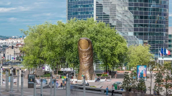 Thumb Sculpture Cesar Baldaccini Timelapse Tower Block Business District Defense — Stock Photo, Image