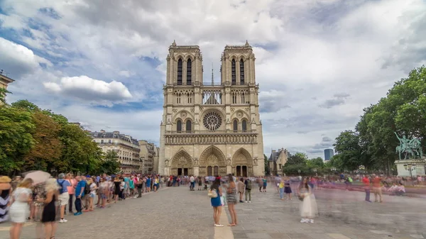 Front View Notre Dame Paris Timelapse Hyperlapse Medieval Catholic Cathedral — Stock Photo, Image