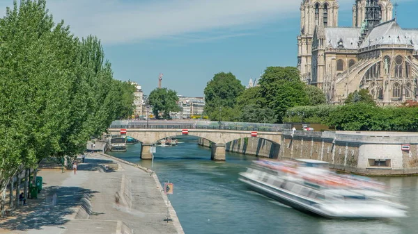 Seine Notre Dame Paris Timelapse Uno Dei Simboli Più Famosi — Foto Stock